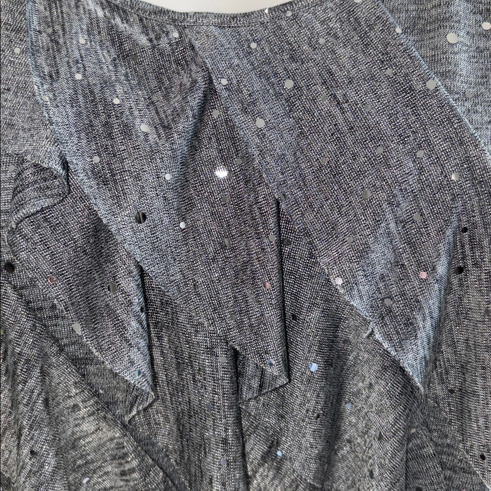Notations Sparkly Gray Diagonal Ruffle Top - Picture 5 of 10
